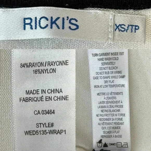 Ricki’s Wrap Front Sweater Deep V Neckline Thin Knit Black & White Stripes XS - Picture 10 of 16